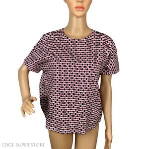 Front Row Shop Red Black Crew Neck Short Sleeve Peasant Blouse Top One Size